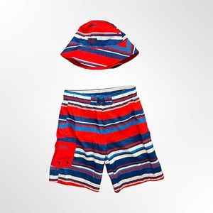 UV Skinz size 7 boys swim shorts mesh lining with hat
